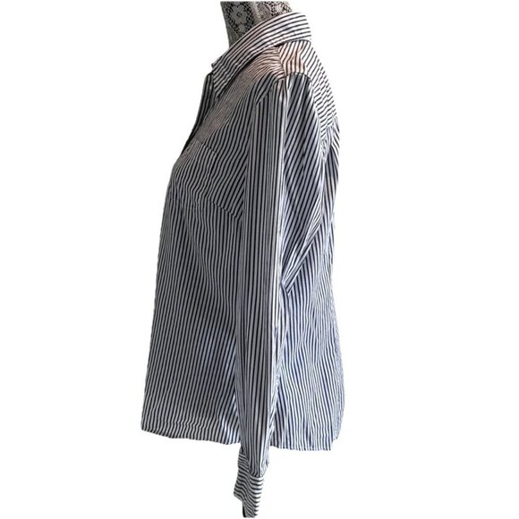 Jacob, dress shirt women's, XL, Black &white Striped button up high collar darts - Picture 3 of 16
